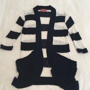 Sweet &‎ Sinful Striped Cardigan Sweater Knit Open Front 3/4 Sleeve Cover Up